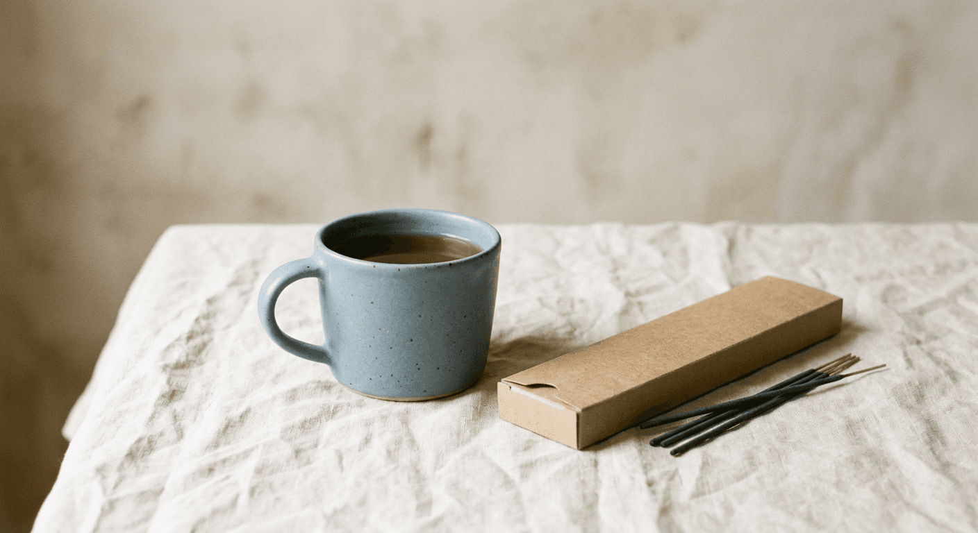 Home — stoneware and incense still life