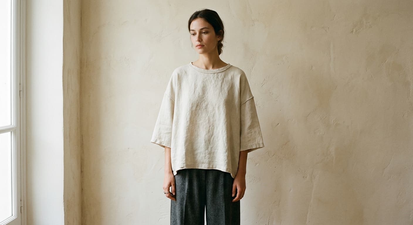 Selene Linen Tee in bone, on figure